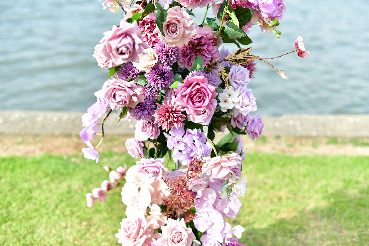 Purple & Pink Flower Towers Backdrop HIRE