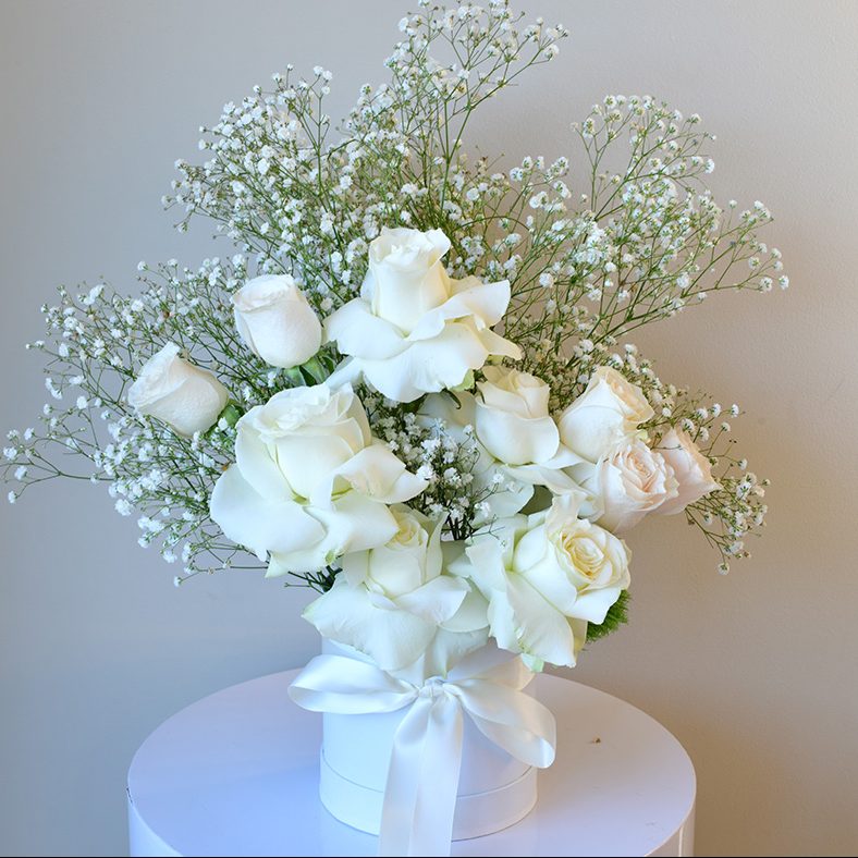 Whites Roses & Babies Breath Bouquet