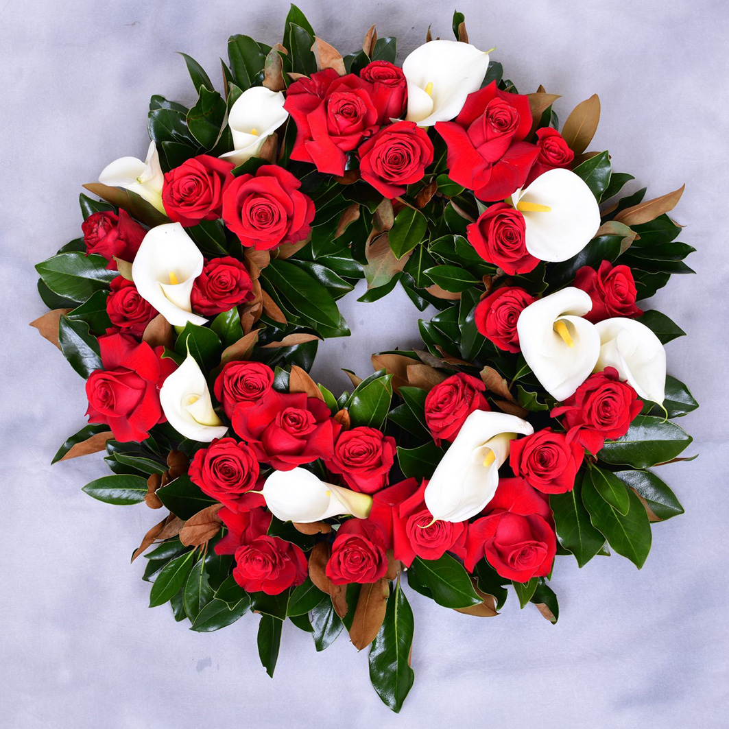 Sympathy Wreath Red & White