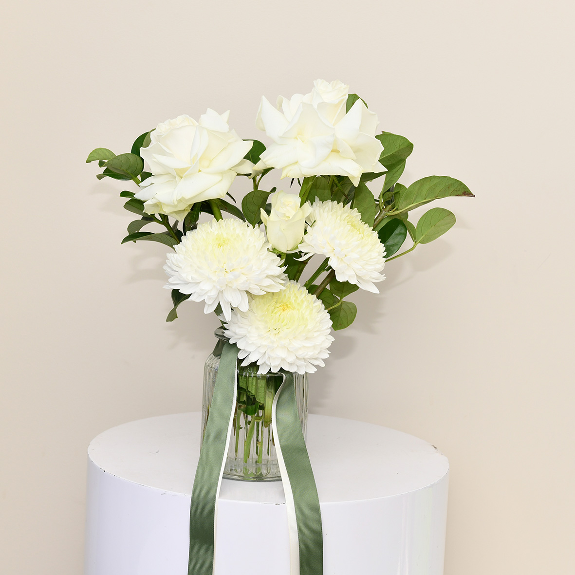 Sympathy flowers - White Blooms in a Jar