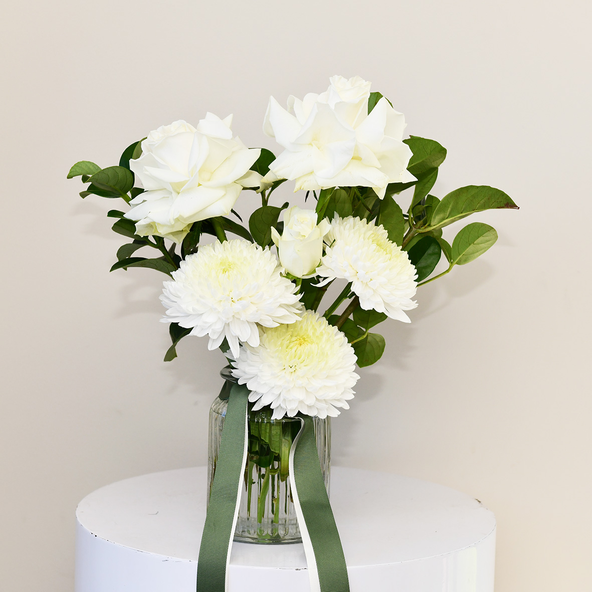 Sympathy flowers - White Blooms in a Jar